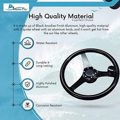 Marine City 13.5” Black Anodized Aluminum Sports Steering Wheel with Knob