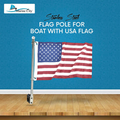 MARINE CITY 304 Stainless Steel Flag Pole with US Flag –Fits 7/8