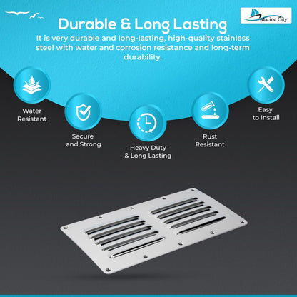 Marine City 304 Stainless Steel Rectangle Stamped Louvered Vent – (Pack of 2) Marine City Hardware