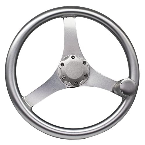 Marine City 13.5” Aluminum Sports Steering Wheel with Knob – Silver Anodized