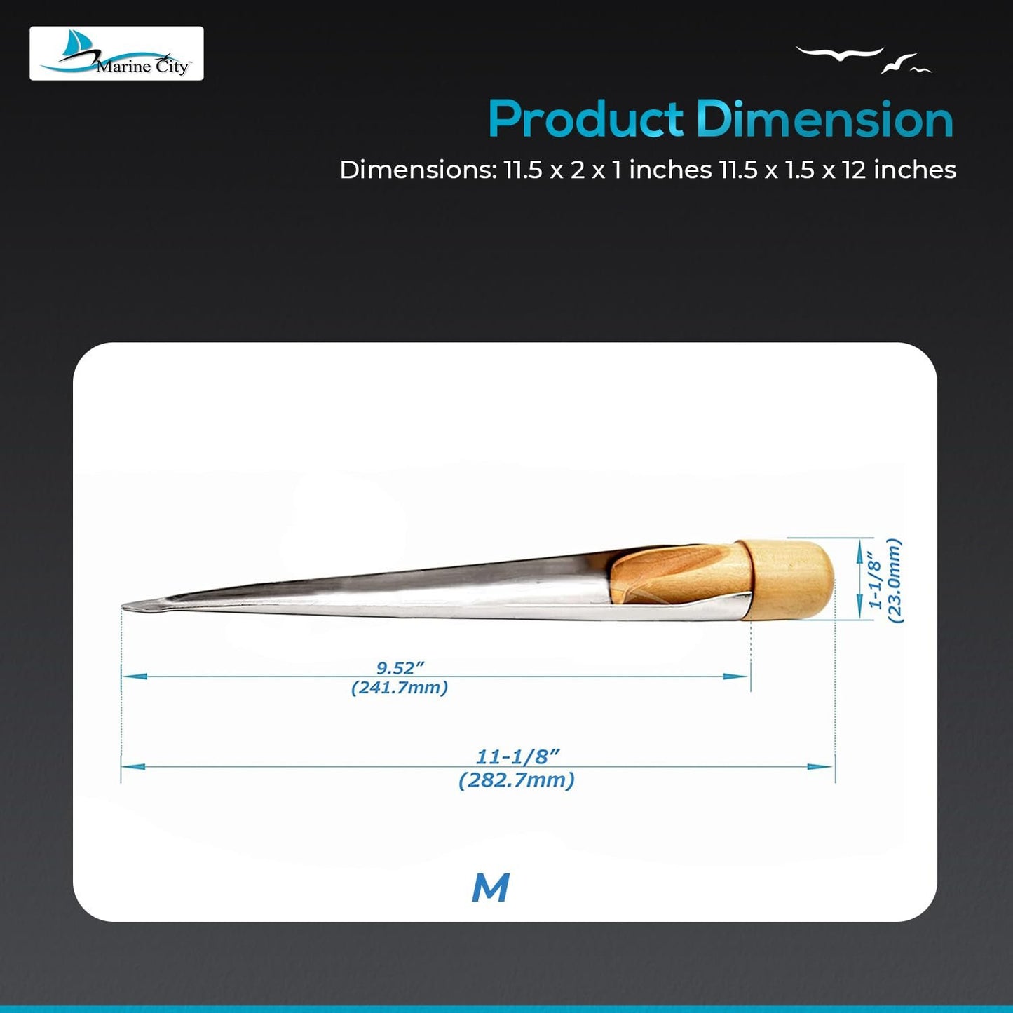 MARINE CITY Wooden Handle Splicing FID Spike – 304 Stainless Steel (Medium)