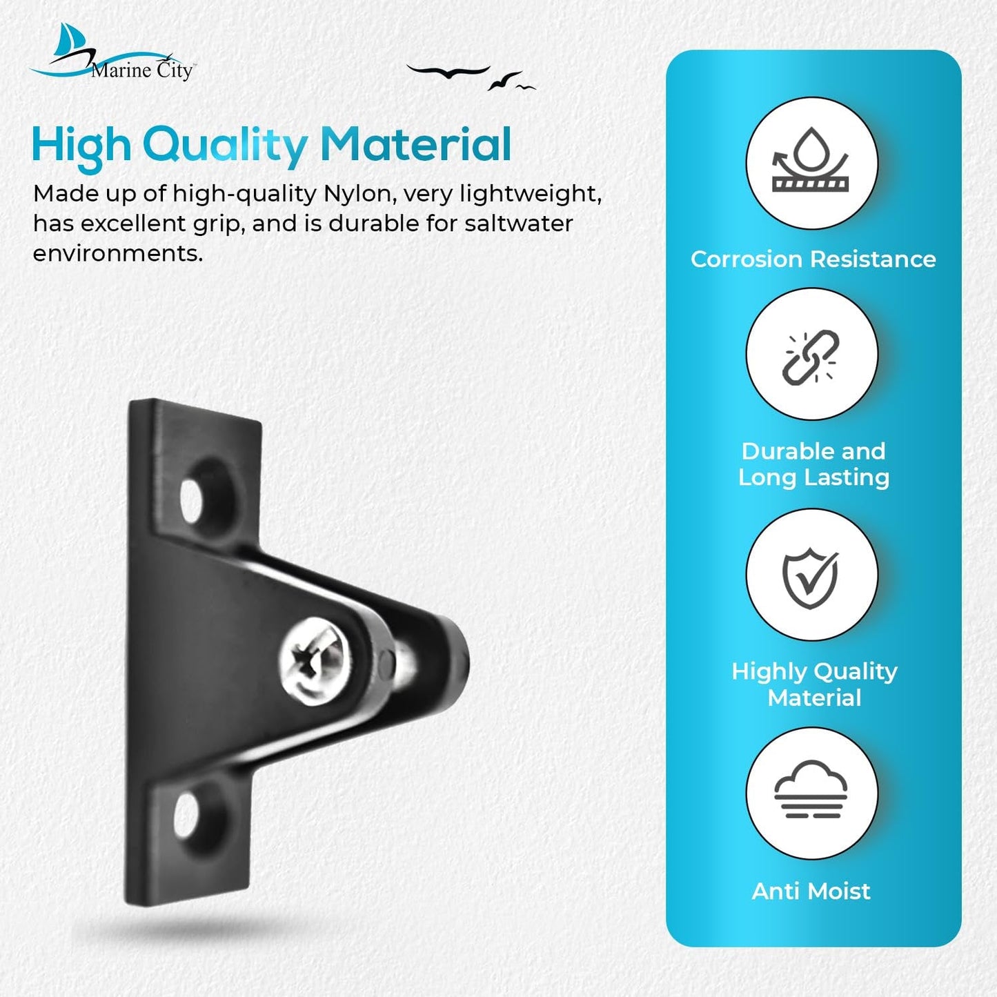 Marine City 2 Pcs Boat Bimini Top Nylon Black 80 Degree Deck Hinge Marine City Hardware