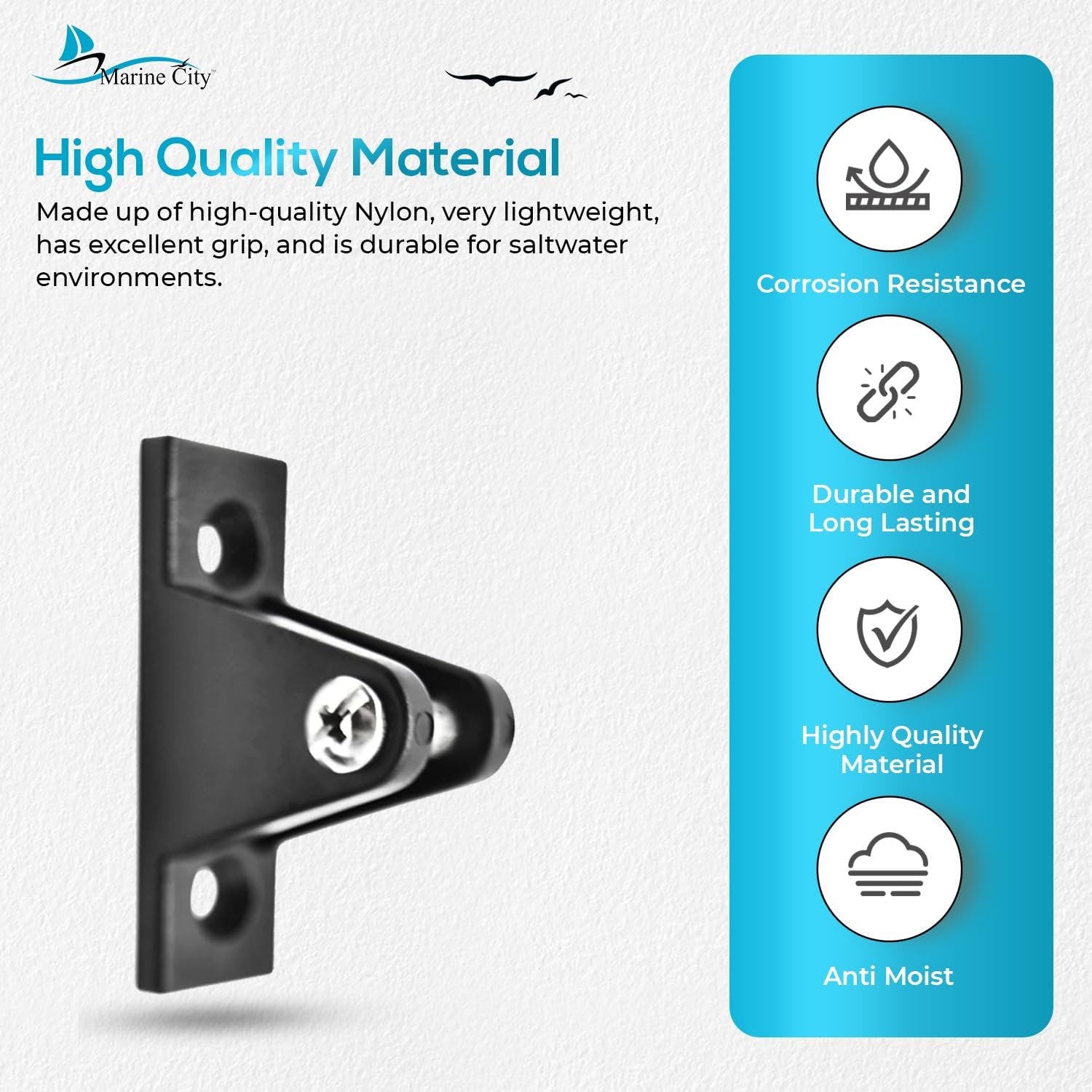 Marine City 2 Pcs Boat Bimini Top Nylon Black 80 Degree Deck Hinge Marine City Hardware