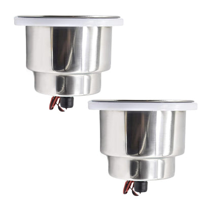 Marine City Stainless Steel Green LED Cup Holder with Drain Corrosion-Resistant Marine City