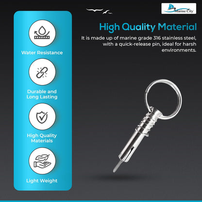 Marine City 316 Stainless Steel Quick Release Pin with Drop Cam & Spring