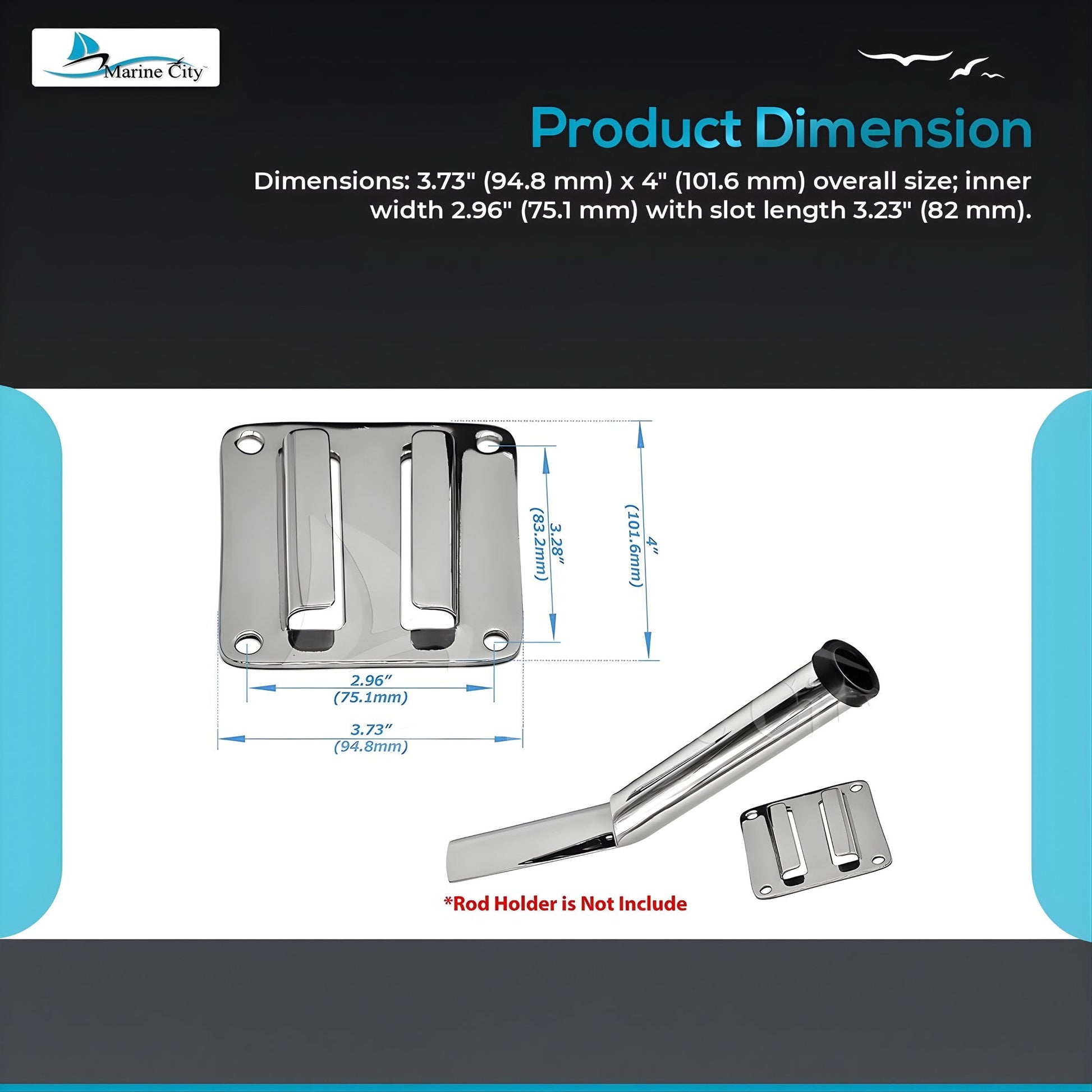 MARINE CITY Extra Stainless Steel Mounting Bracket – Gloss Polished Rod Holder Marine City