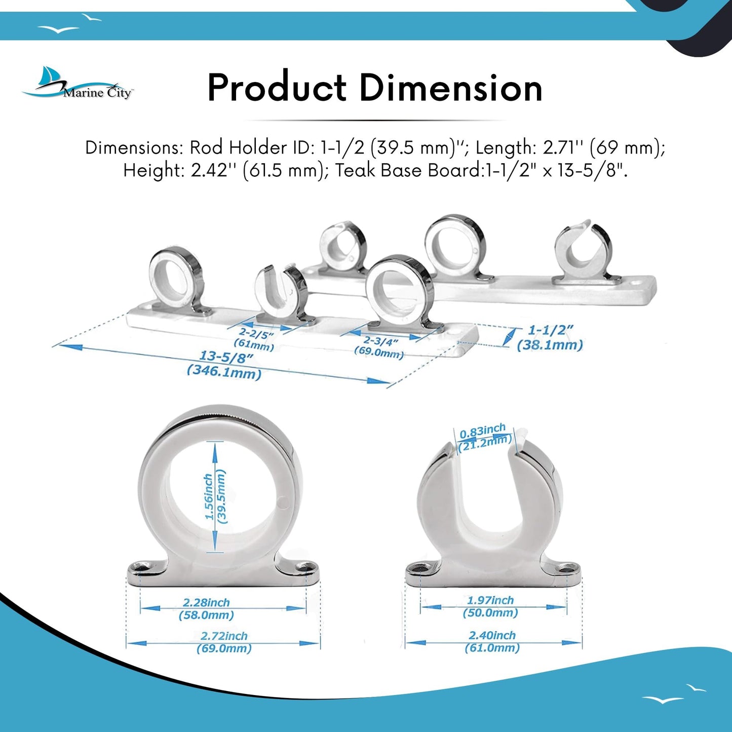 Marine City 3-Rod Reel Fishing Rod Storage Hanger Rack – 316 Stainless Steel