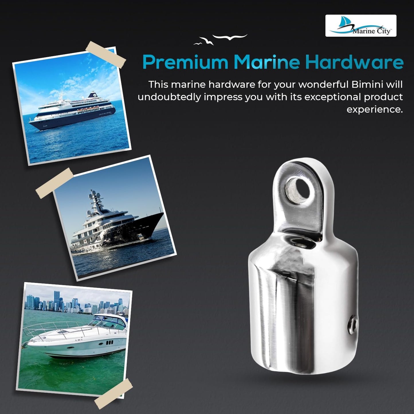 Marine City 316 Stainless Steel Round Outside Eye End for Bimini Top (Pack of 2)