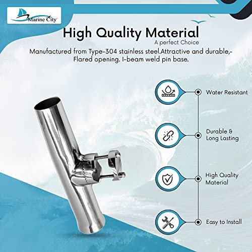 Marine City Stainless Steel Heavy-Duty Clamp-On Adjustable Fishing Rod Holder