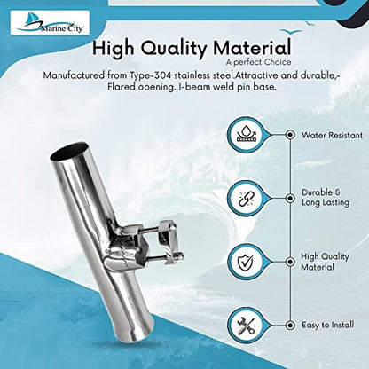 Marine City Stainless Steel Heavy-Duty Clamp-On Adjustable Fishing Rod Holder