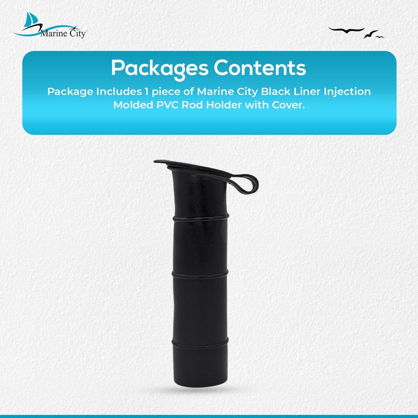 Marine City Black PVC Rod Holder with Cover – 6-7/8” Injection Molded Rod Holder MARINE CITY