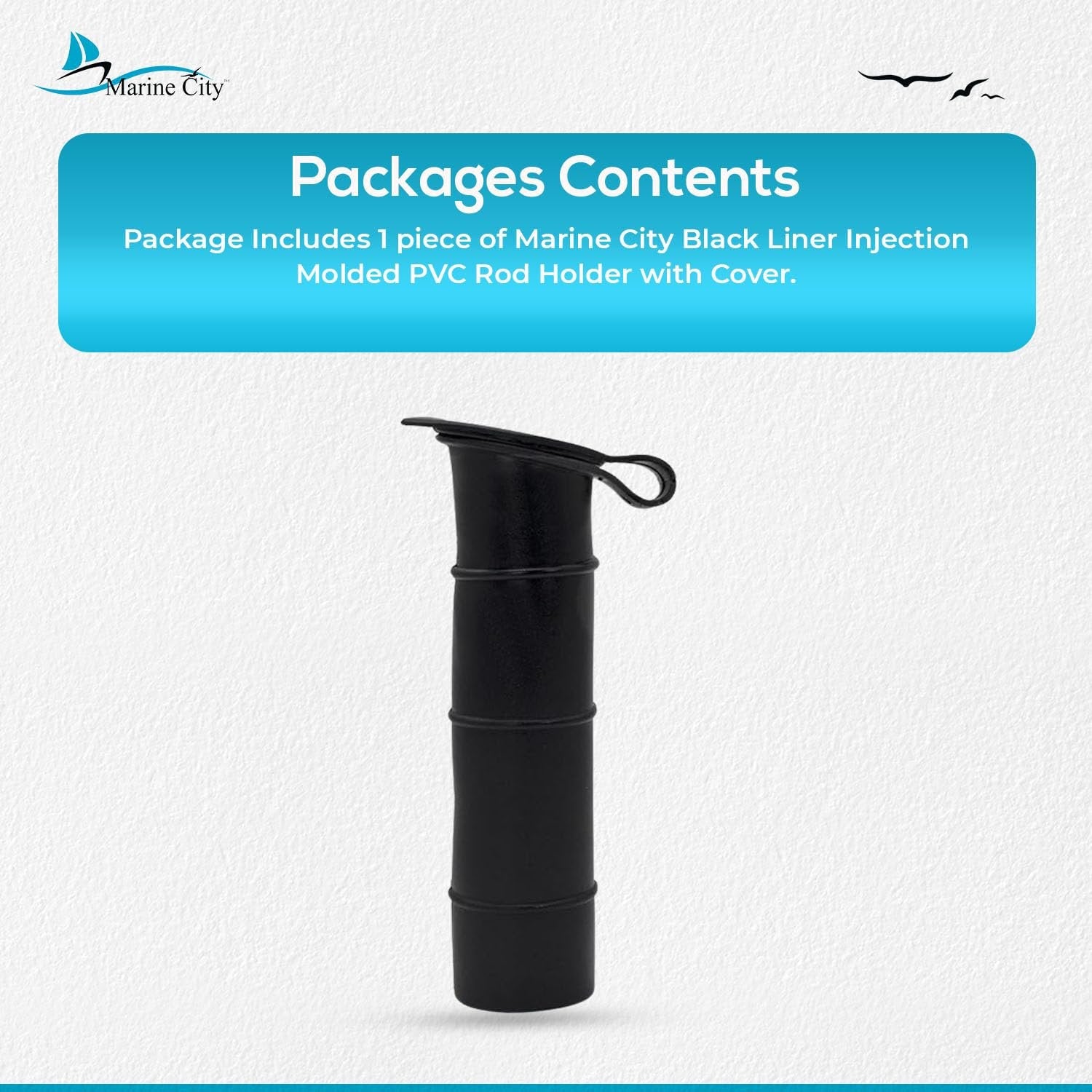Marine City Black PVC Rod Holder with Cover – 6-7/8” Injection Molded Rod Holder MARINE CITY