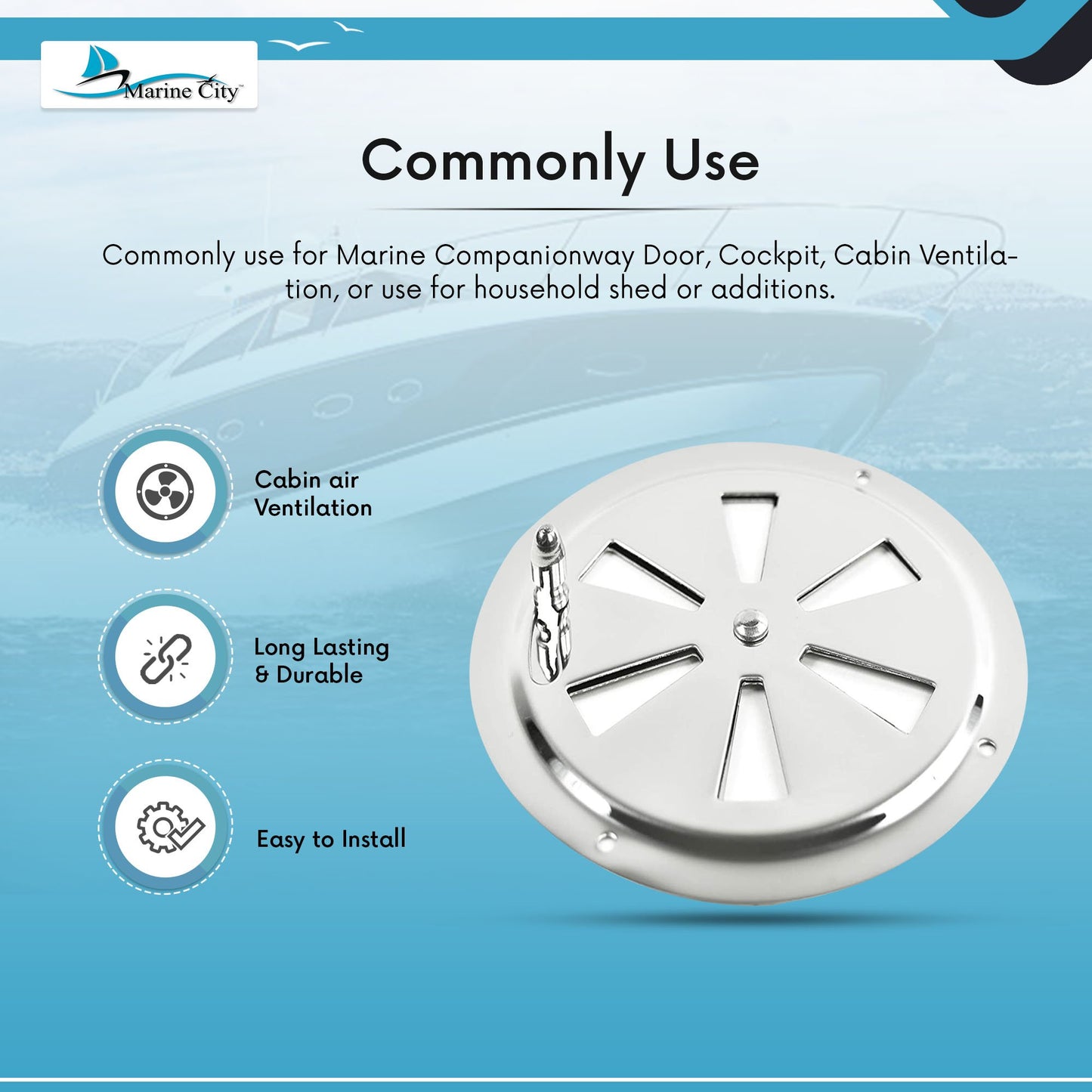 Marine City 5” Stainless Steel Round Louver Vent Cover – Butterfly Air Vent