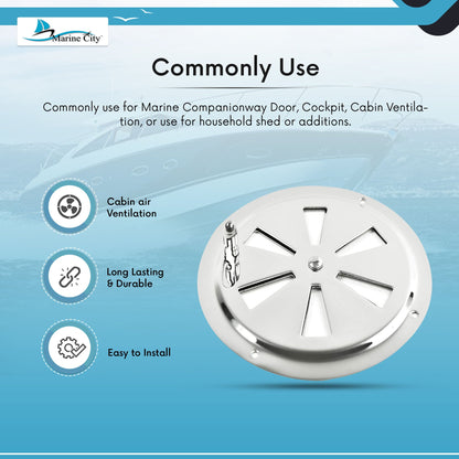 Marine City 5” Stainless Steel Round Louver Vent Cover – Butterfly Air Vent