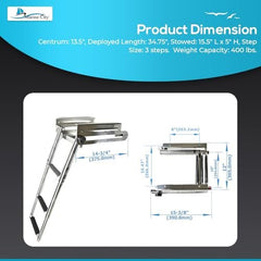 Marine City 304 Stainless Steel Telescoping 3-Step Under Slide Boarding Ladder