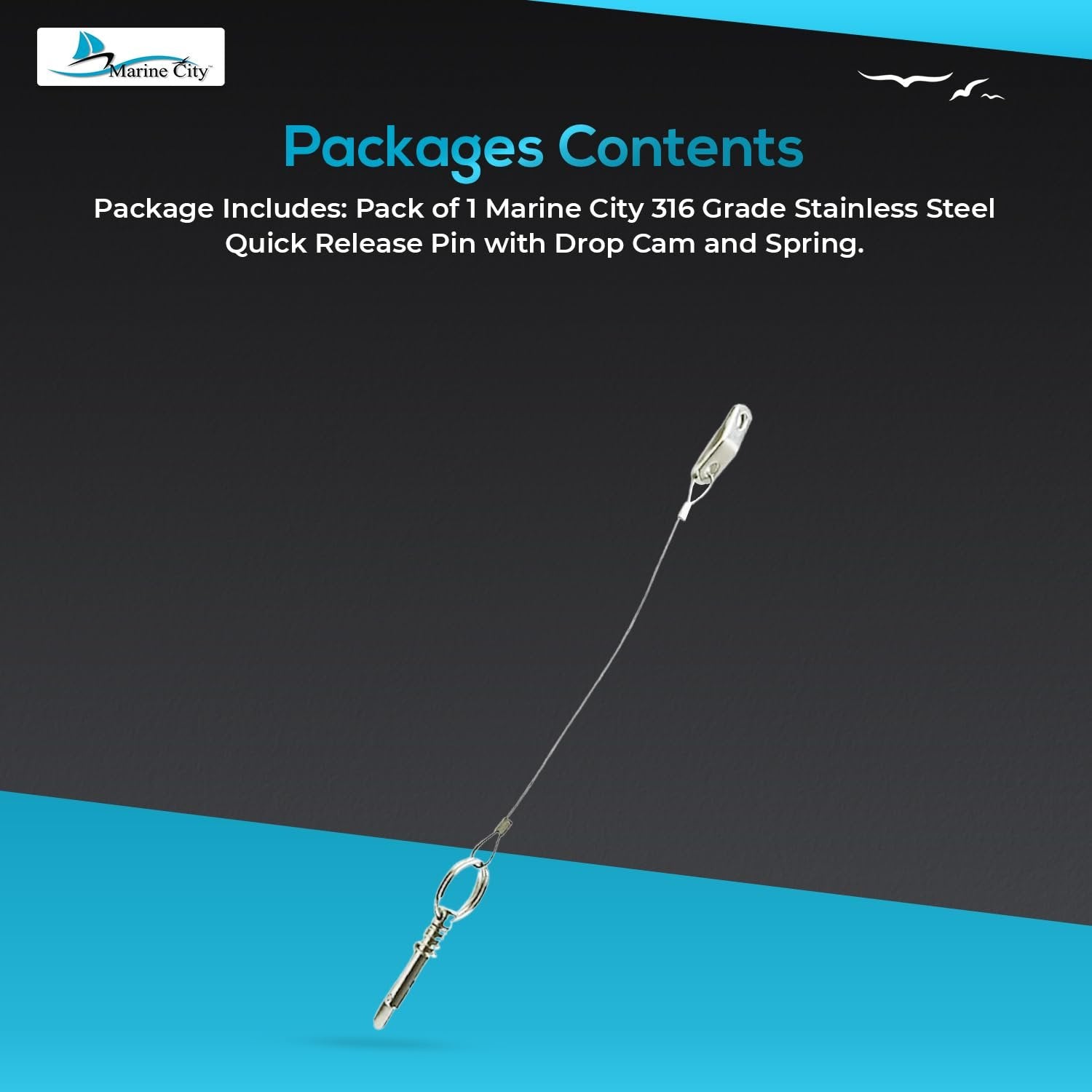 Marine City 316 Stainless Steel Quick Release Pin with Drop Cam & Spring Marine City Hardware