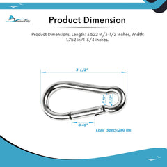 Marine City 316 Stainless-Steel 2” Carabiners/Clip Snap Hook with Ring for Sailing, Fishing, Hiking