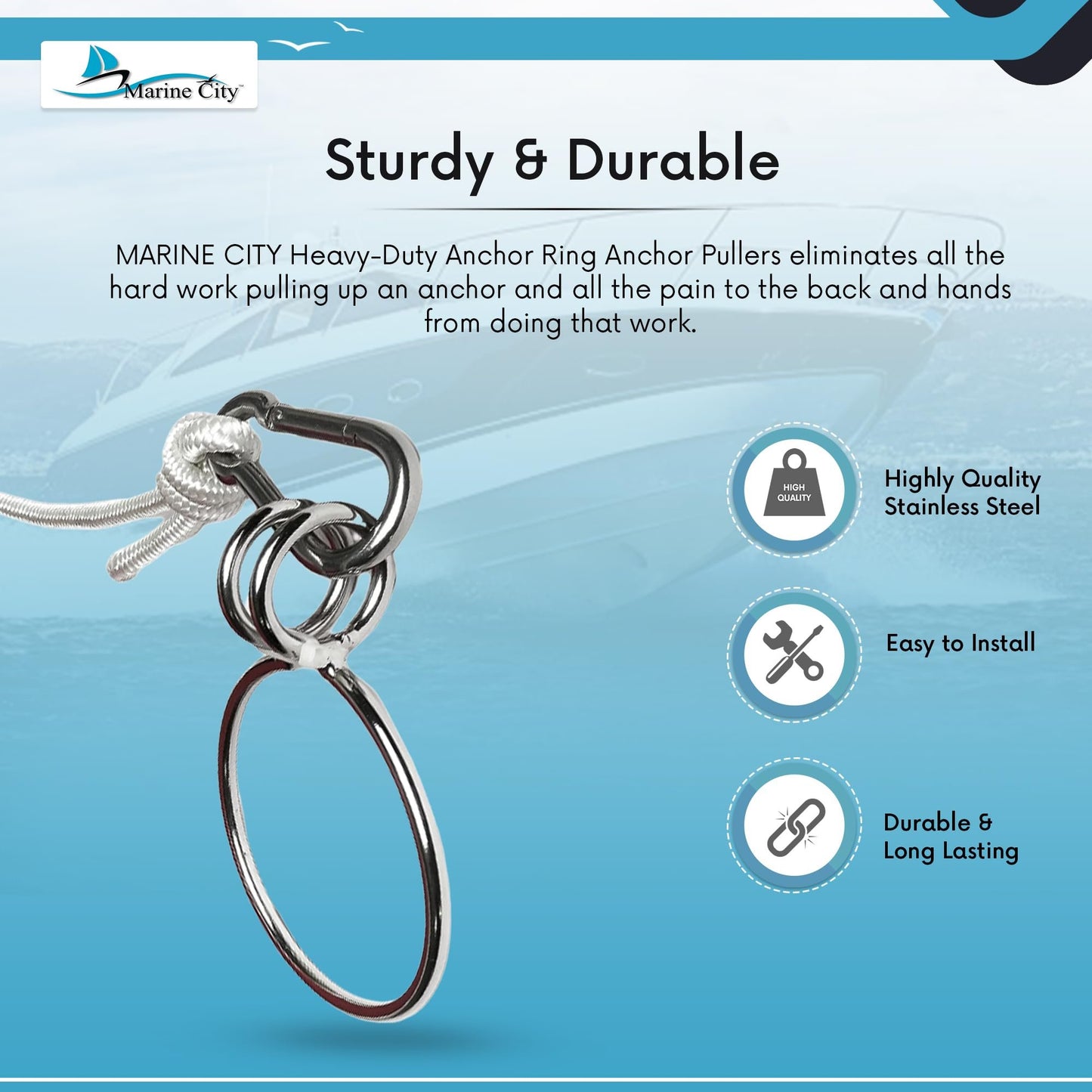 Marine City Boat Anillo de anclaje resistente y grillete para tiradores de anclaje Accesorios marinos