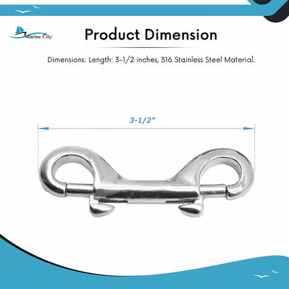 MARINE CITY Gancho de buceo con clip de doble extremo de acero inoxidable 316 de grado marino resistente de 3-1/2"