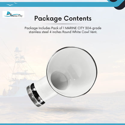 Marine City 4-Inch Round White Cowl Vent 304 Stainless Steel Corrosion-Resistant