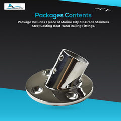 Marine City 316 Stainless Steel Boat Hand Railing Fittings – 1” Round Base