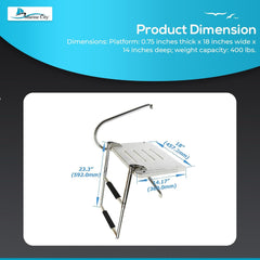 Marine City 304 Stainless Steel 2-Step O/B Swim Platform Telescoping Boat Ladder