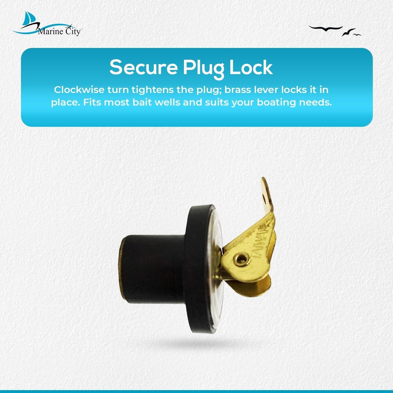 Marine City 5/8” Brass Snap Lock Baitwell Plugs – Drain Plug (Pack of 2) MARINE CITY