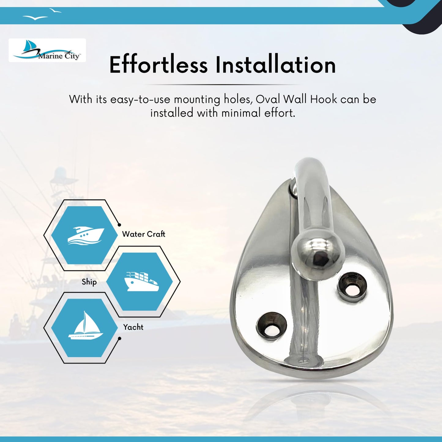 Gancho de pared ovalado de acero inoxidable MARINE CITY 316 (mediano): su solución organizativa perfecta