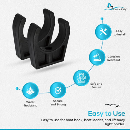 Marine City Best Grip Storage Boat Clips de nailon negro, peso ligero, fácil acceso, ganchos de almacenamiento de escalera de 1-3/4 pulgadas con diseño suave y elegante para barcos, barcos marinos (paquete de 2)