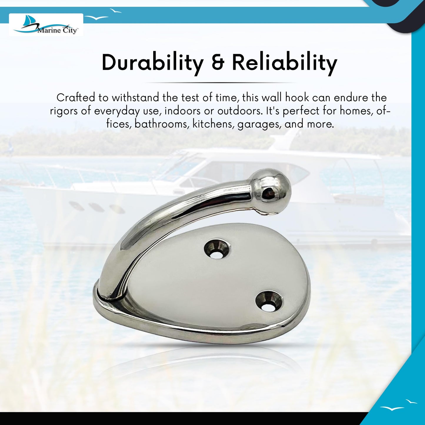 Gancho de pared ovalado de acero inoxidable MARINE CITY 316 (mediano): su solución organizativa perfecta