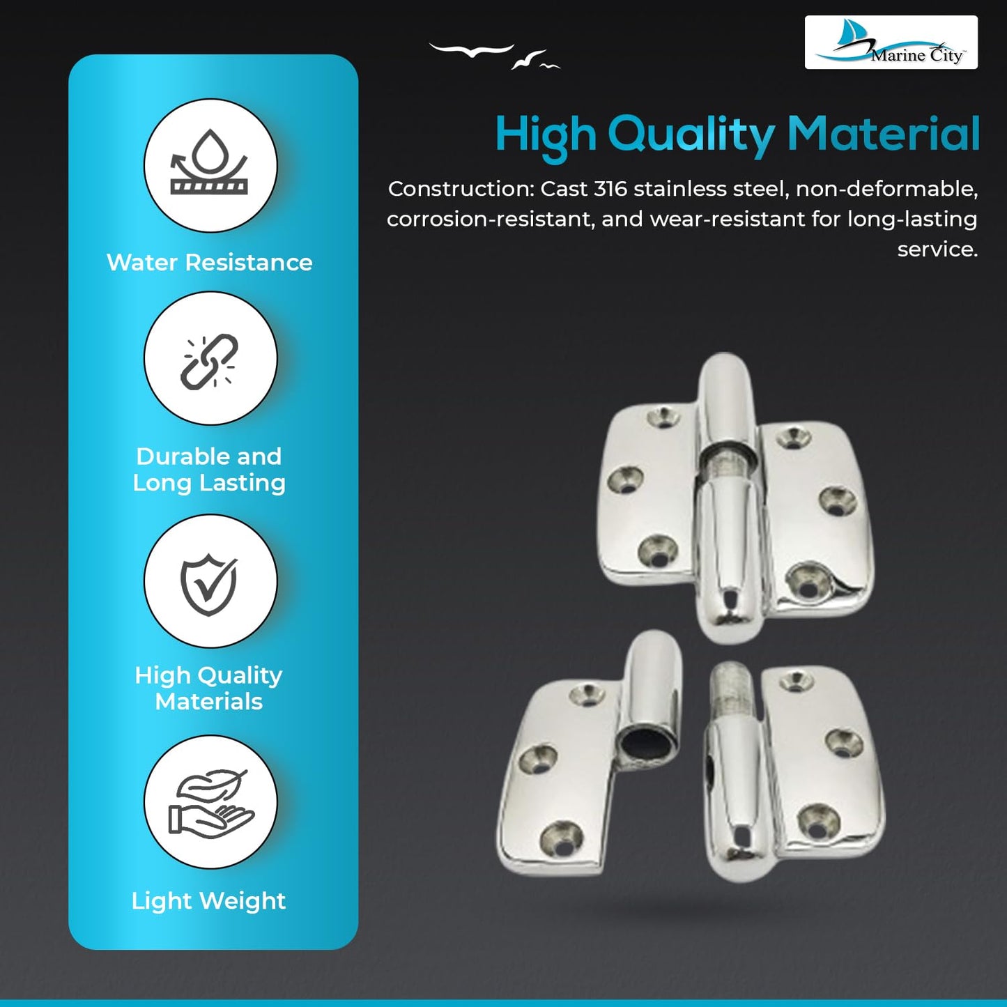 Marine City Boat Accessories Hinges Cabinet Door Hinges (Pack of 2) Marine City