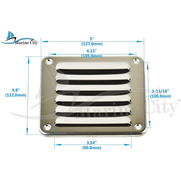 Ventilación con rejilla estampada rectangular (4-13/16" × 5") para yates marinos