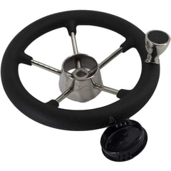 Marine City 11 inches Black Foam Grip Boat Stainless Steel Steering Wheel with Knob for Boat Yacht (Diameter: 11 inches)