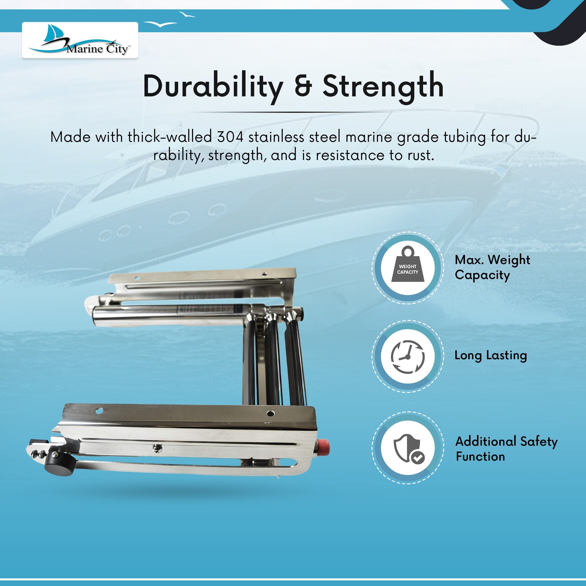 MARINE CITY Aluminum 2 Step Anti Slip Sport Diver Ladder Lightweight