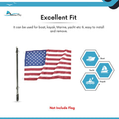 Marine City 316 Stainless Steel Rail Mounted Flag Staff for Boat Yacht,Cooperate with 7/8 Inches to 1 Inches Tube Boat