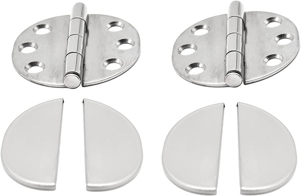 MARINE CITY A Pair of 316 Stainless Steel Flush 65mm Strap Round Side Hinges with Hinges Cover for Boat Yacht