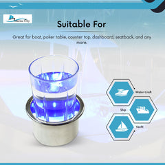 Marine City Great Marine Stainless-Steel Drink Cup Holder with Drain -8 Blue LED