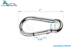 Marine City 316 Stainless-Steel 2” Carabiner/Clip Snap Hook for Climbing, Fishing, Hiking