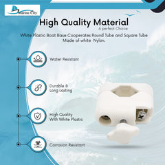 Marine City White Plastic Flag Pole Base for Boat Yacht, Cooperate with 7/8 inches to 1 inches Round Tube & Square Tube