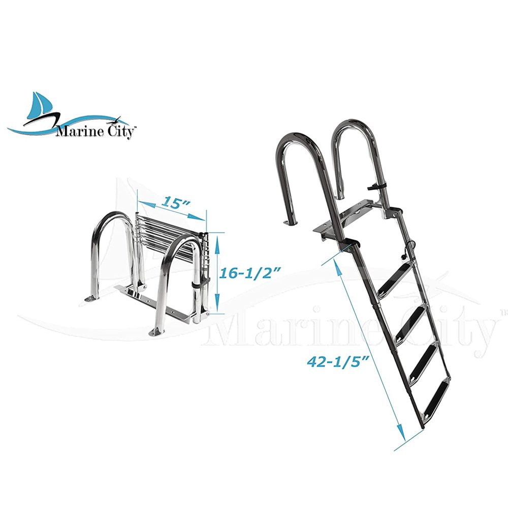 Marine City Stainless Steel Telescoping Transom 4 Step Ladder Marine