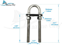 Marine City Espejo de acero inoxidable con acabado pulido marino, placa de soldadura de 3/8 pulgadas, perno en U con ojo de arco, longitud de 4 pulgadas (1 unidad)