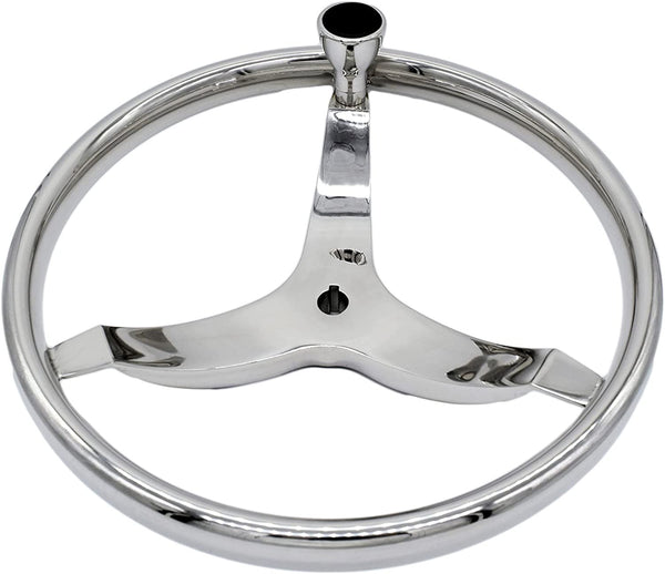 MARINE CITY 304 Grade Stainless Steel 3-Spoke 13-1/2" Diameter 3/4" Shaft Sport Steering Wheel with Bearing Control Knob for Marines – Boats – Yachts – Marine Accessory Hardware (Pack of 1)
