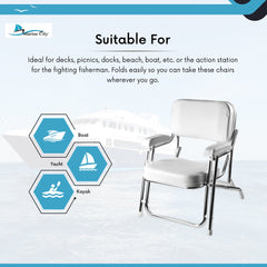 Marine City Aluminum Portable Folding Cushioned Boat Deck Beach Chair