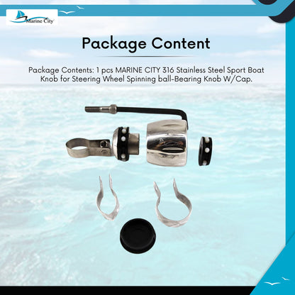 Marine City 316 Stainless Steel Sport Boat Knob for Steering Wheel -Spinning Ball-Bearing Knob W/Cap