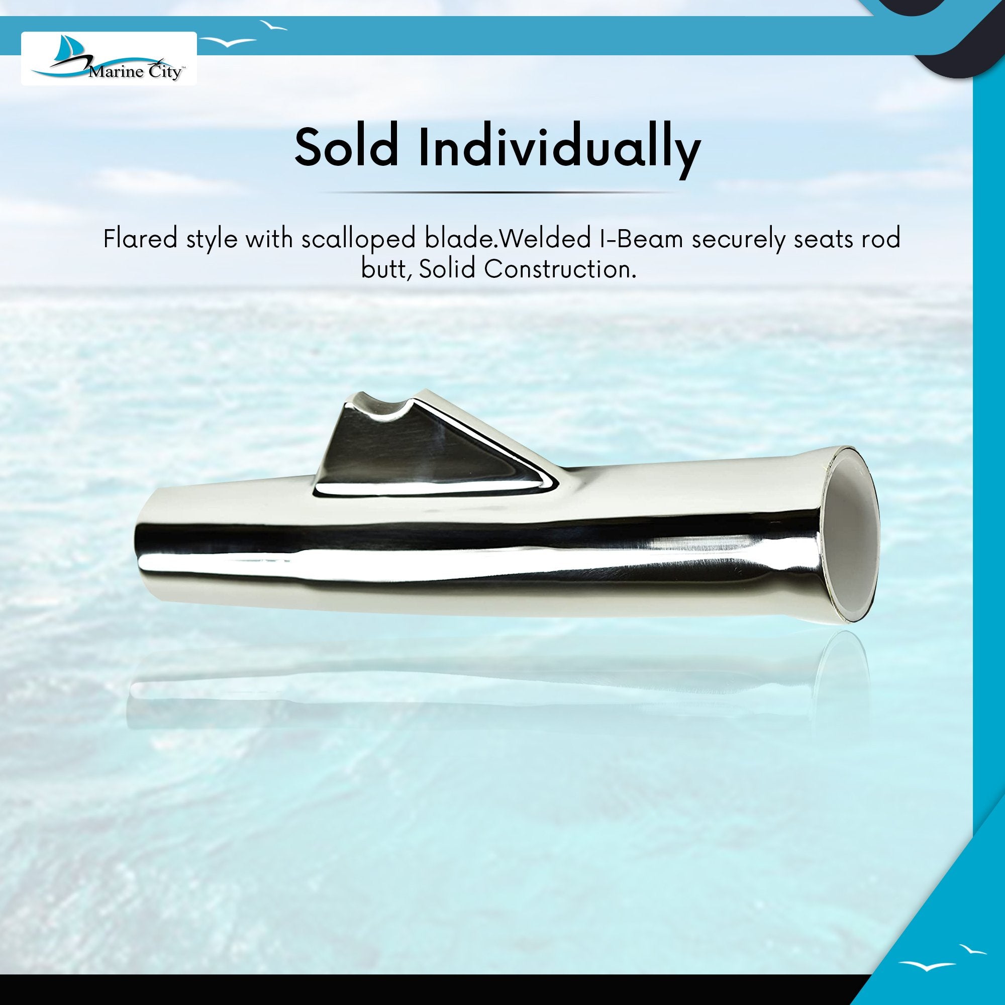Marine City 316 Stainless Steel Flared WeldOn Rod Holder Marine City