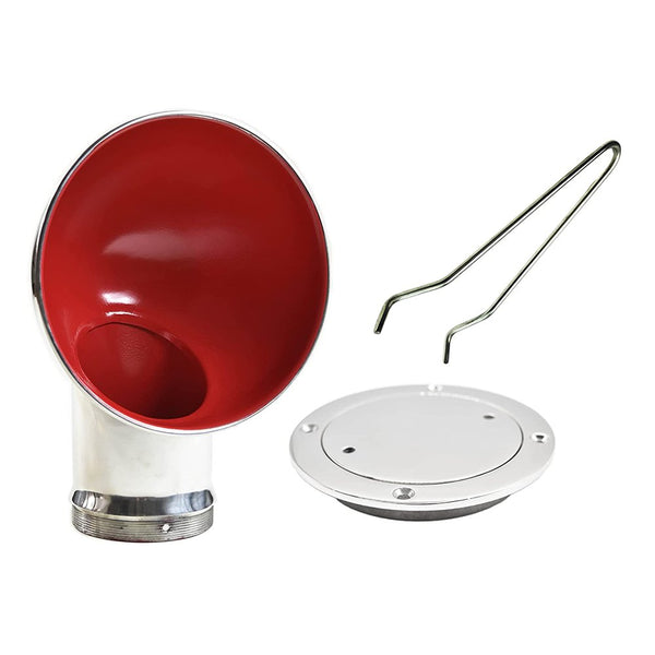 Marine City 3 Inches Marine Stainless Steel Round Red Cowl Vent & Round Inspection Deck Plate with Deck Plate Key