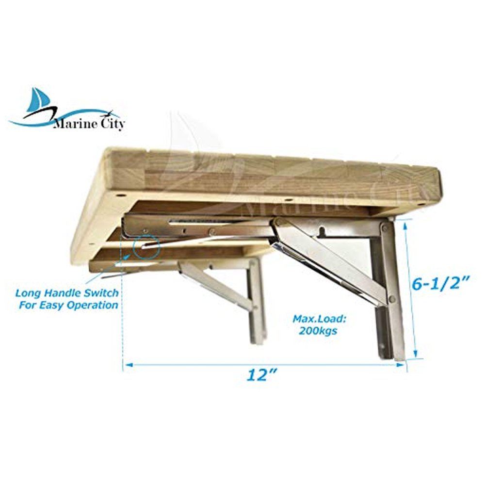 Marine City Teak Wall Mount Fold Down Bench with Slots for Boat, Showe