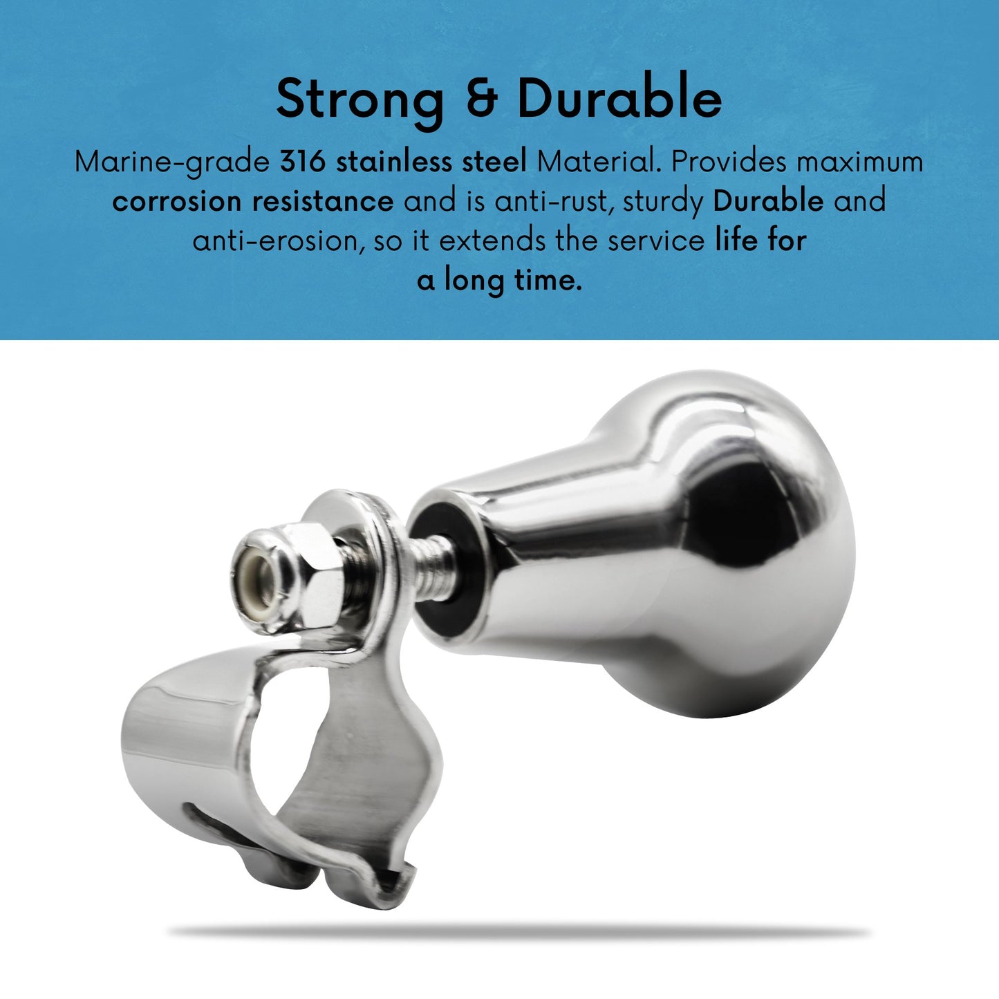 Marine City 316 Stainless Steel Mirror Polished Sport Boat Sturdy Steering Wheel Spinning Knob with Cap for Boat RV Yachts