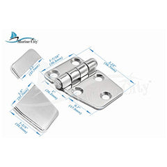 Marine City Pair of 316 Stainless Steel Marine Grade 5 Point Fixing Short Sided Strap Hinges with Cover Caps (Size:2.2” ×1-1/2”)