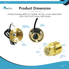 Marine City Under Water White LED Light Waterproof Brass Drain Plug with Base Bronze Screw Drain Plug 1 Inch Hole Fishing Under Water Used for Marine Boat Yacht & Pool Lights